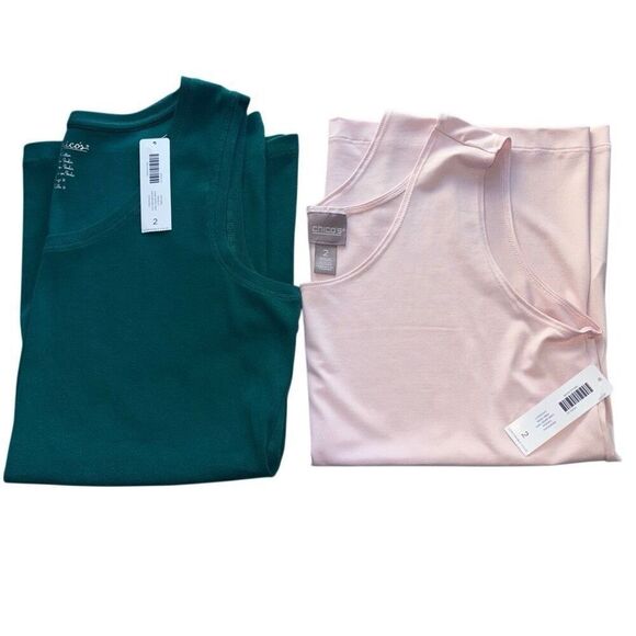 Chicos basic tank scoop neck green pink size 2 bundle new - Picture 12 of 12